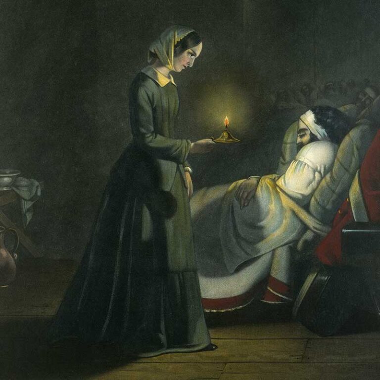 Painting of Florence Nightingale with patient