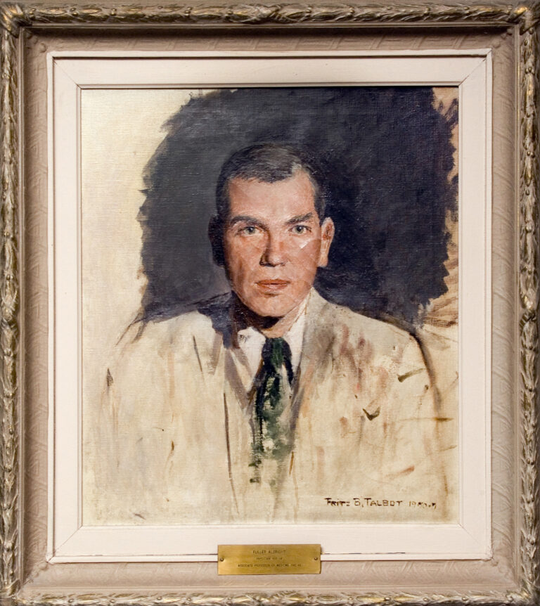 Impressionistic painting of dark-haired man with tie and white coat. The head is tightly rendered but the torso and background are very loose and incomplete.